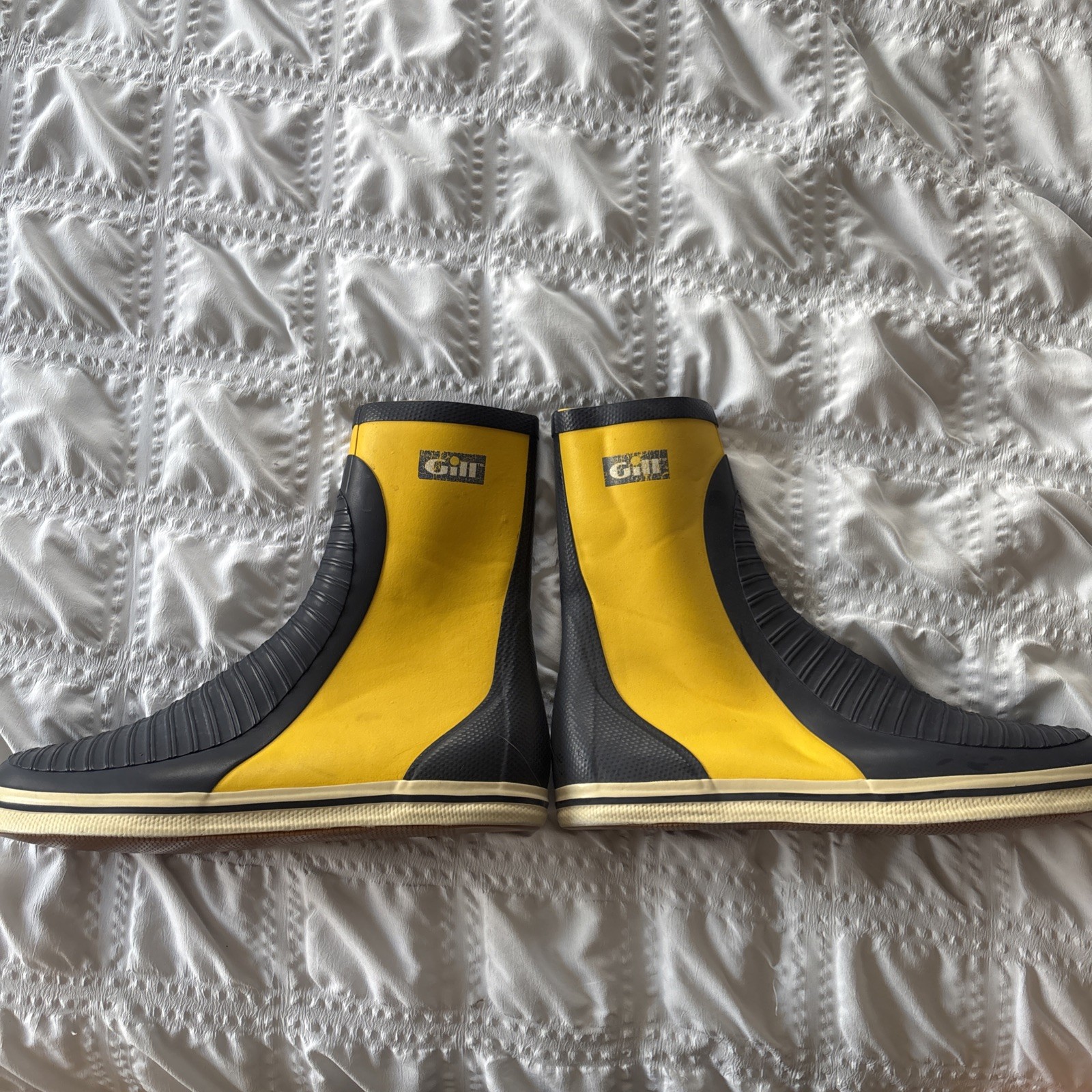 GILL Yellow Blue Side Zip Competition Sailing Deck Rubber Boots Men’s Size 13