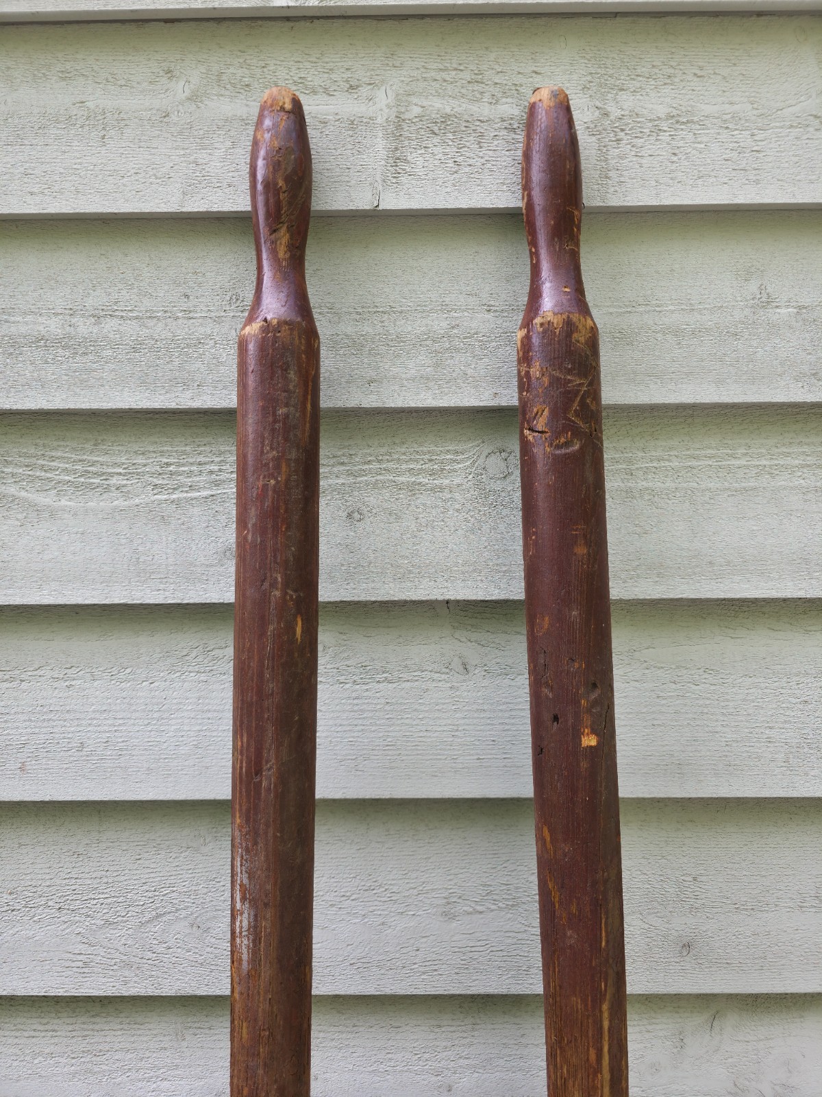 VINTAGE Old Wooden Paddles Oars DARK BROWN LONG Measures 84″