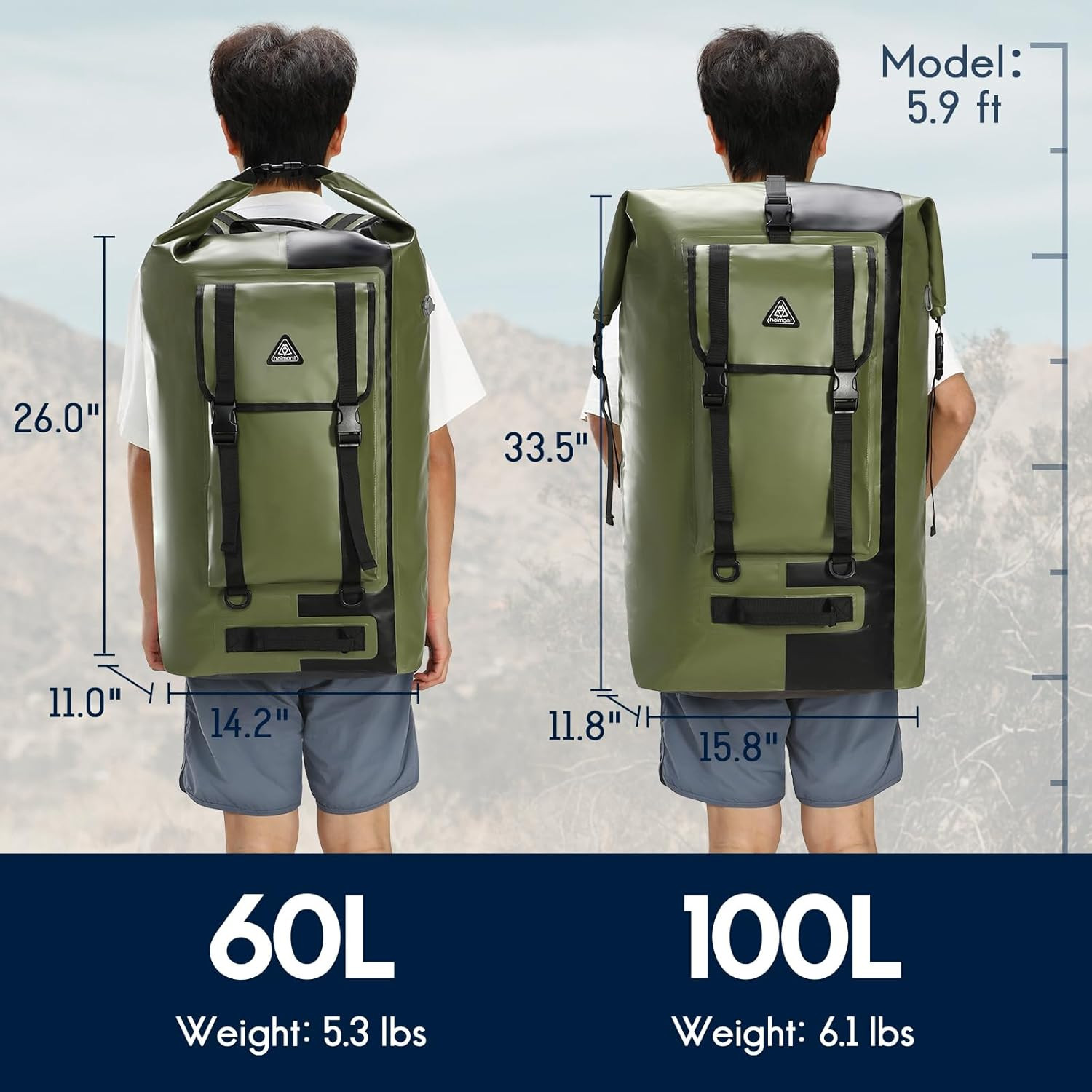 100L Waterproof Dry Backpack for Kayaking & Rafting – Army Green/Black