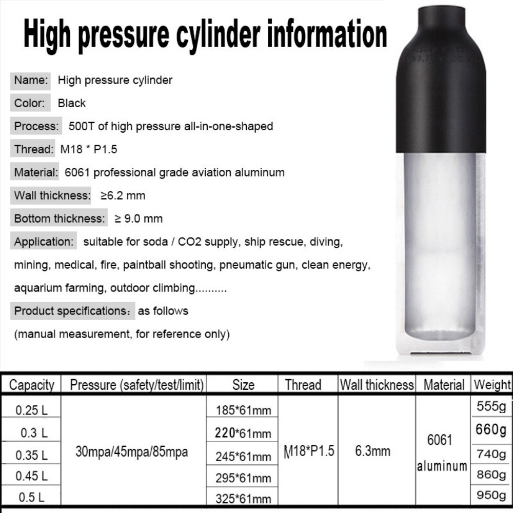 M18*1.5 HPA Aluminium Tank to store Compressed Air High Pressure 4500psi US