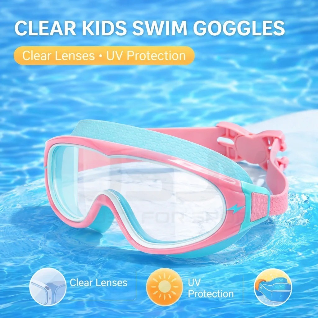Swimming Goggles for Boys & Girls (3-15 Years) – Big Frame HD View, Anti-Fog