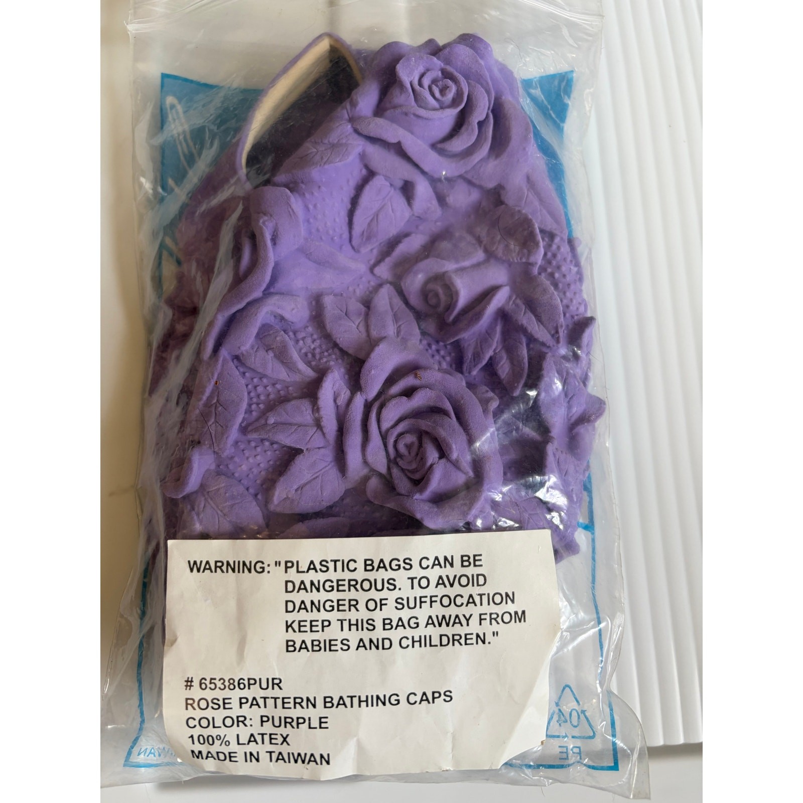 Vintage Swim Cap Womens Roses Latex Rubber Floral Flowers Purple 50s 60s *