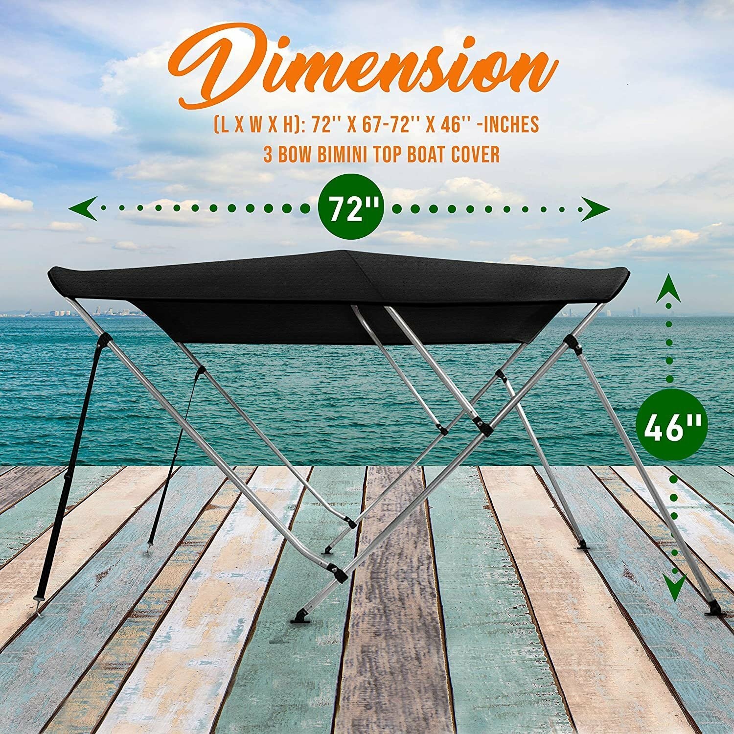 SereneLife Waterproof Boat Bimini Top Cover 6ft x 4ft / 8ft x 4ft – Black
