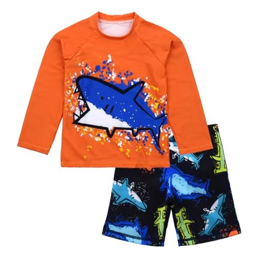 Boys UPF 50+ Long Sleeve Rash Guard and Swim Trunks Outfit Set 4-5T Shark a