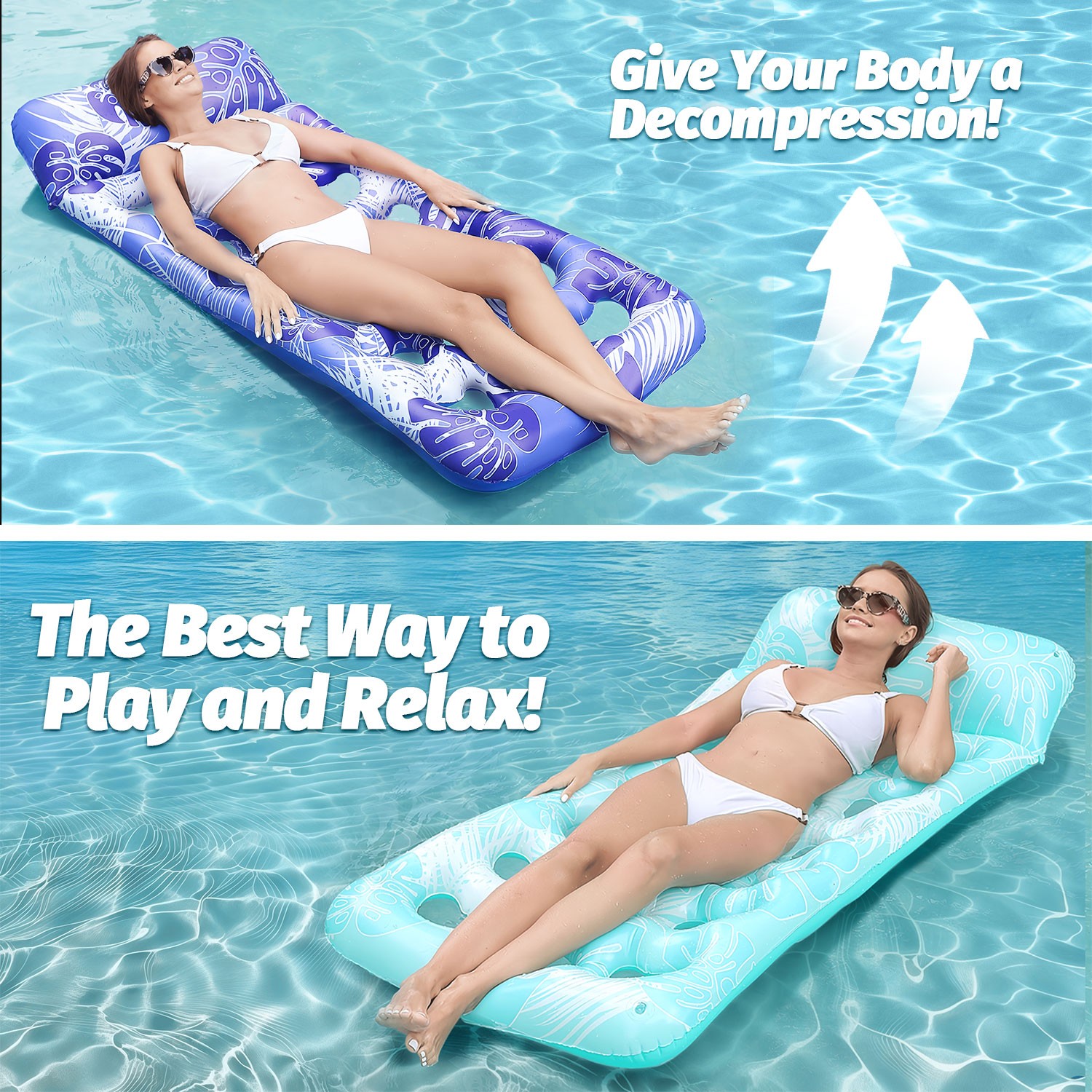 3Pcs Inflatable Pool Floats Bed Adult Floating Lounge Chairs Floating Hammock