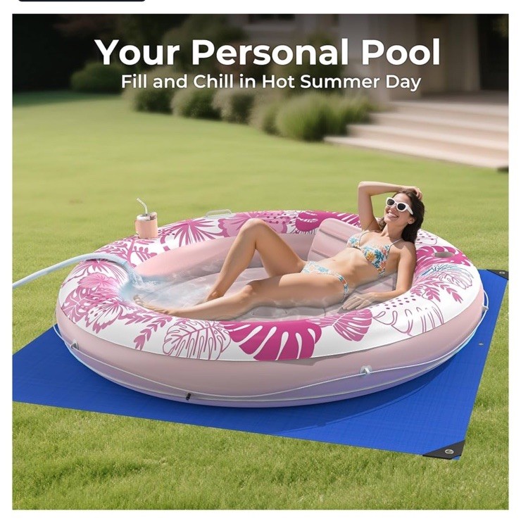 Luxury Tanning Pool (PINK) Inflatable Float w/ Pillow 75×75 in Age 3+ 500Lb