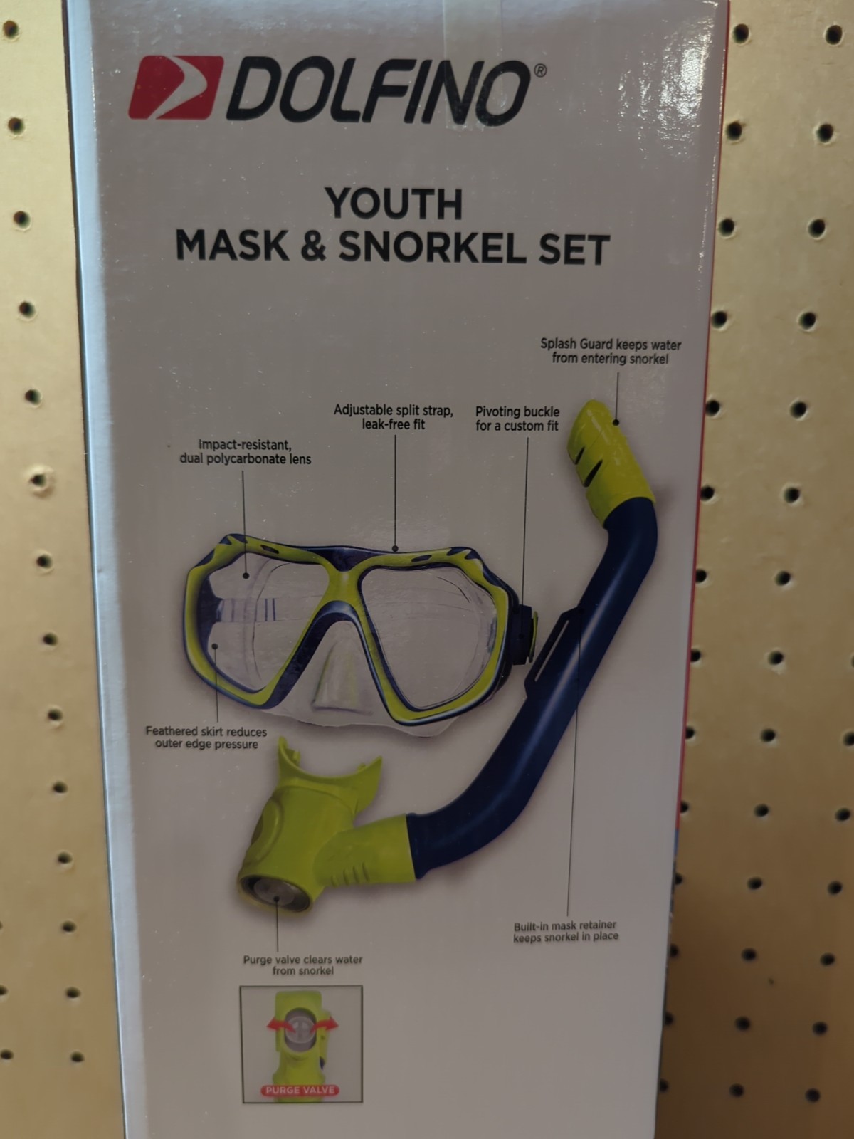 Dolfino Youth Mask & Snorkel 2-Piece Set Children 6+ Blue Yellow NEW IN BOX.