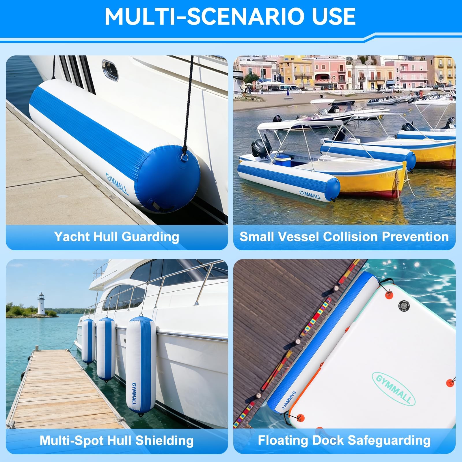 GYMMALL Inflatable Boat Bumpers for Docking Fenders 5’x18″, Blue Gray