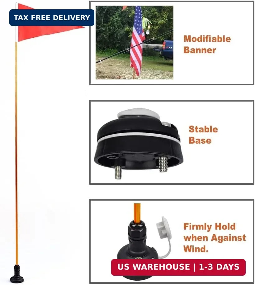 4ft Kayak Flag Track Mount Safety Flag Easy Installation with Stable Base, Visib