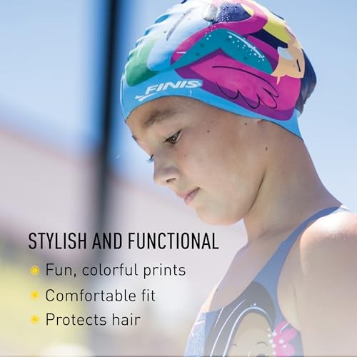 Mermaid Kids Swim Cap – 100% Silicone – Fun Prints – Universal Fit – Chlorine