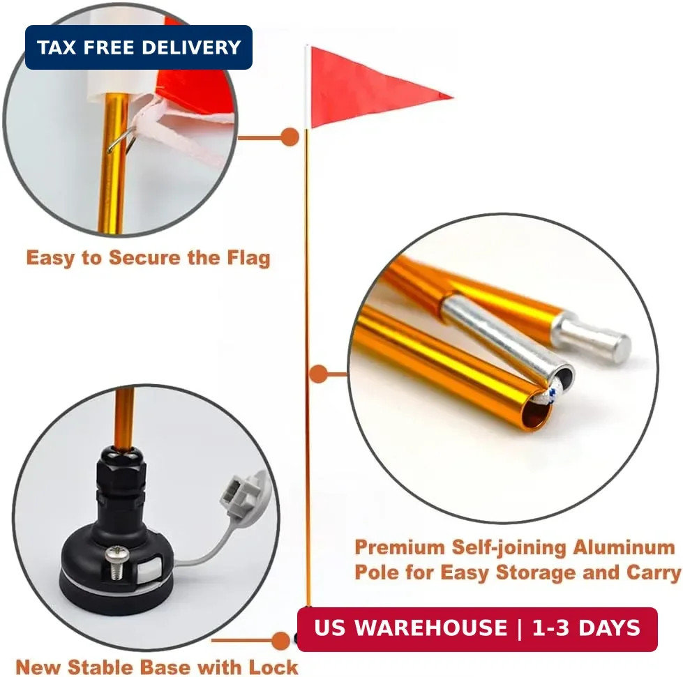 4ft Kayak Flag Track Mount Safety Flag Easy Installation with Stable Base, Visib