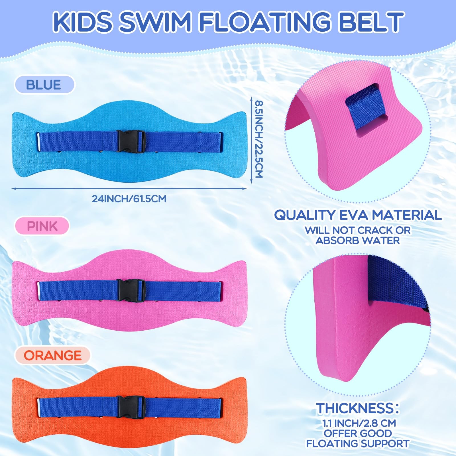 3 Pcs Kids Float Swim Belts with Adjustable Strap EVA Buoyancy Aid Aerobics E…