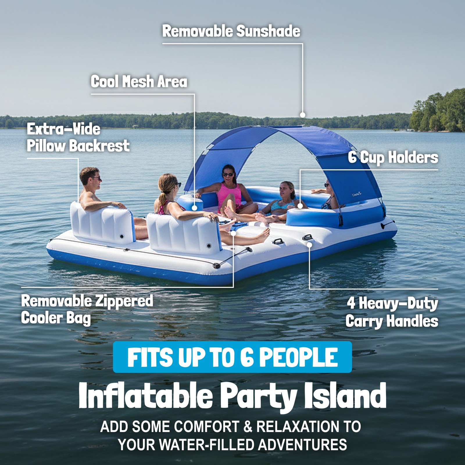 Bestway Hydro-Force Tropical Breeze 6 Person Inflatable Party Island Water Float