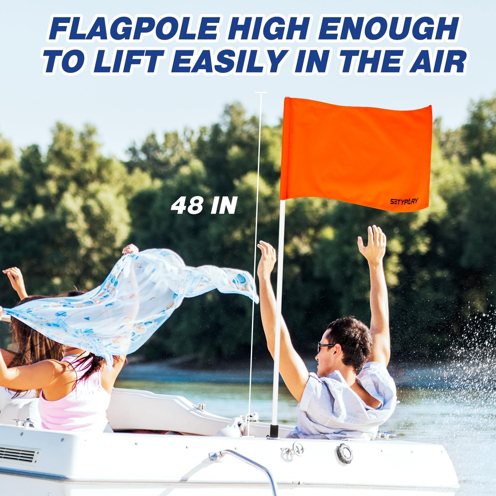 SETYPARY 48 Inch Orange Boat Flag with 3 Section Pole,