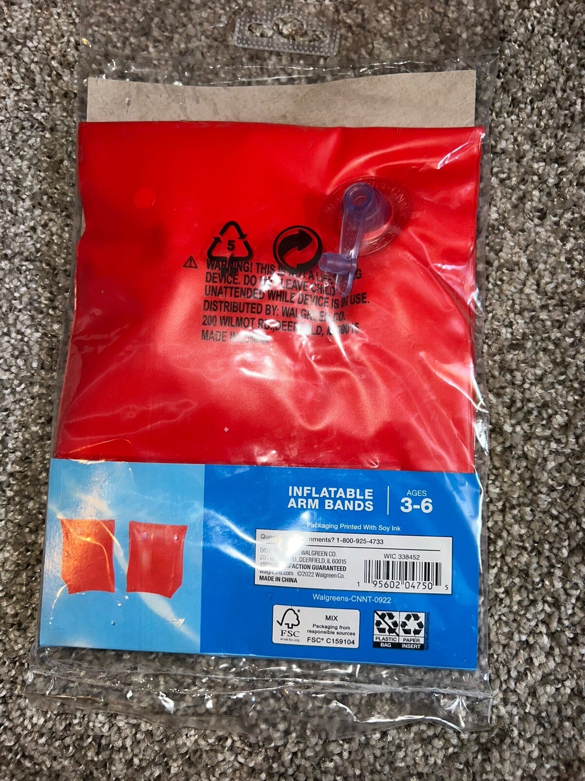 Water Sun & Fun Inflatable Arm Bands Red Ages 3-6 NEW
