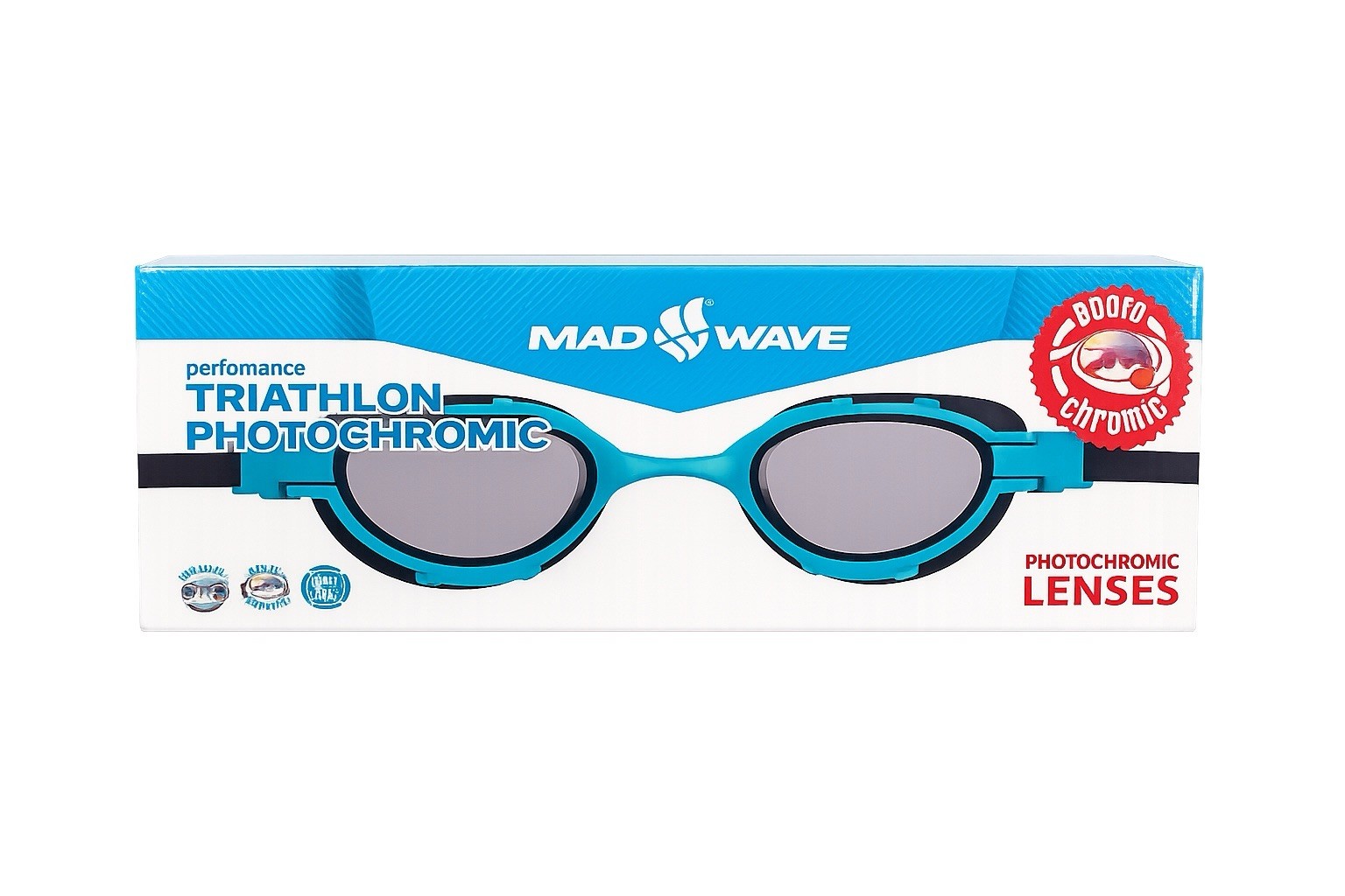 Mad Wave Triathlon Photochromic Swim Goggles w/ Case Blue/Black