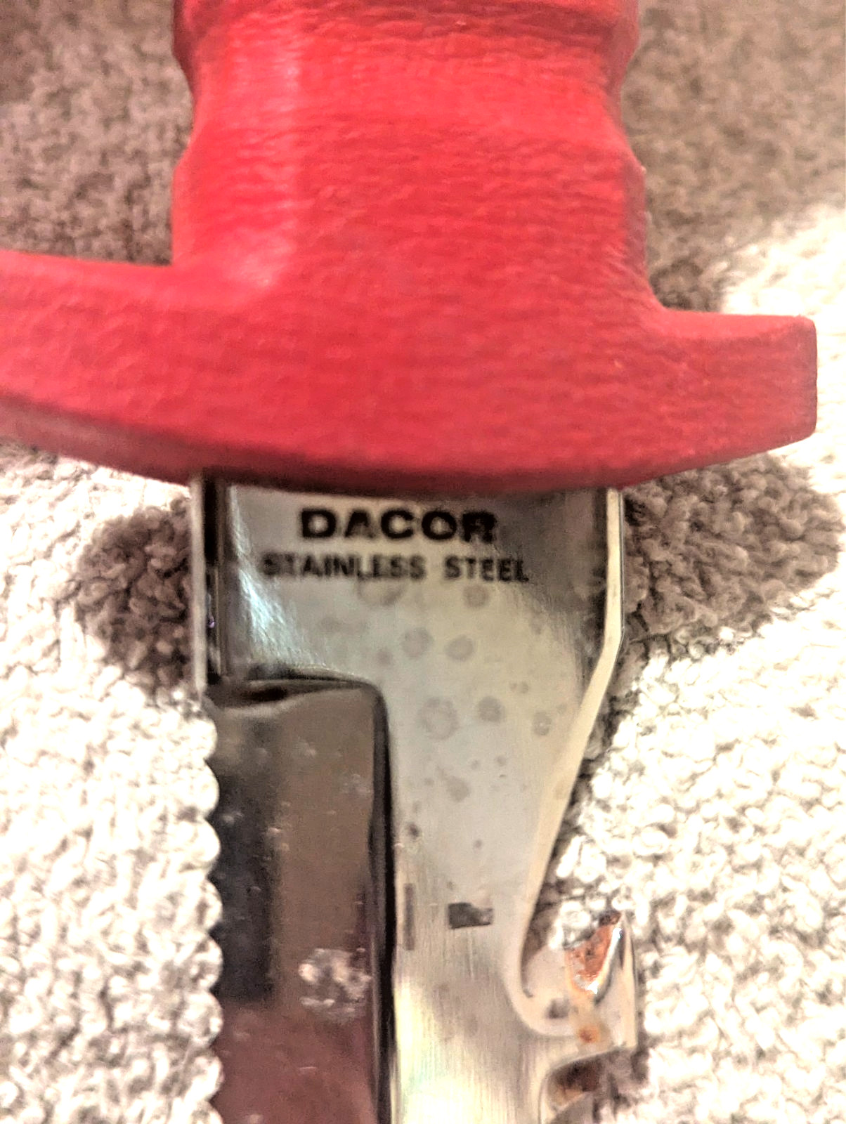 Vintage Dacor Stainless Steel Scuba Diving Knife w/ Rubber Leg Sheath Japan Red