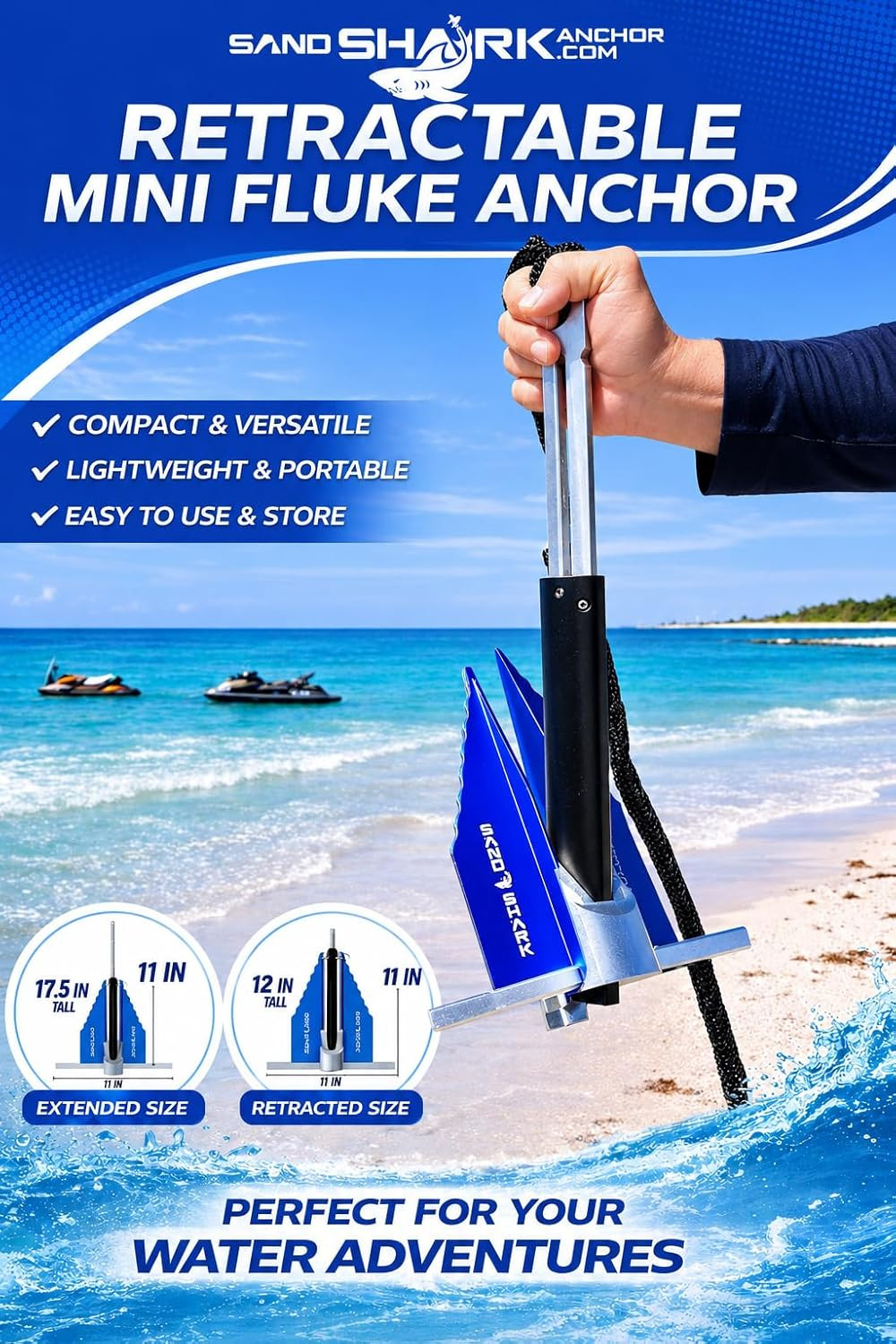 Sandshark Premium Fluke Anchor-Retractable Shaft Easy Storage-Aluminum Pontoon B