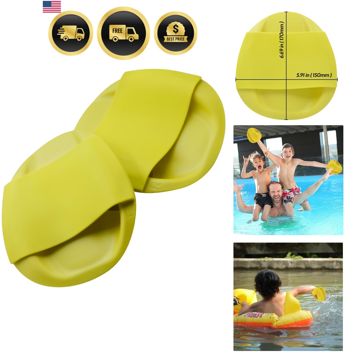 1 Pair Swimming Hand Board Training Paddles for Silicone Hand Fins for Swim P…