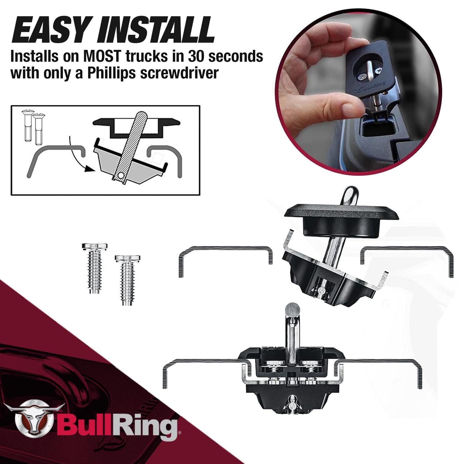 BullRing Stainless Steel Retractable Tie Down Anchors for Truck Bed – Flus