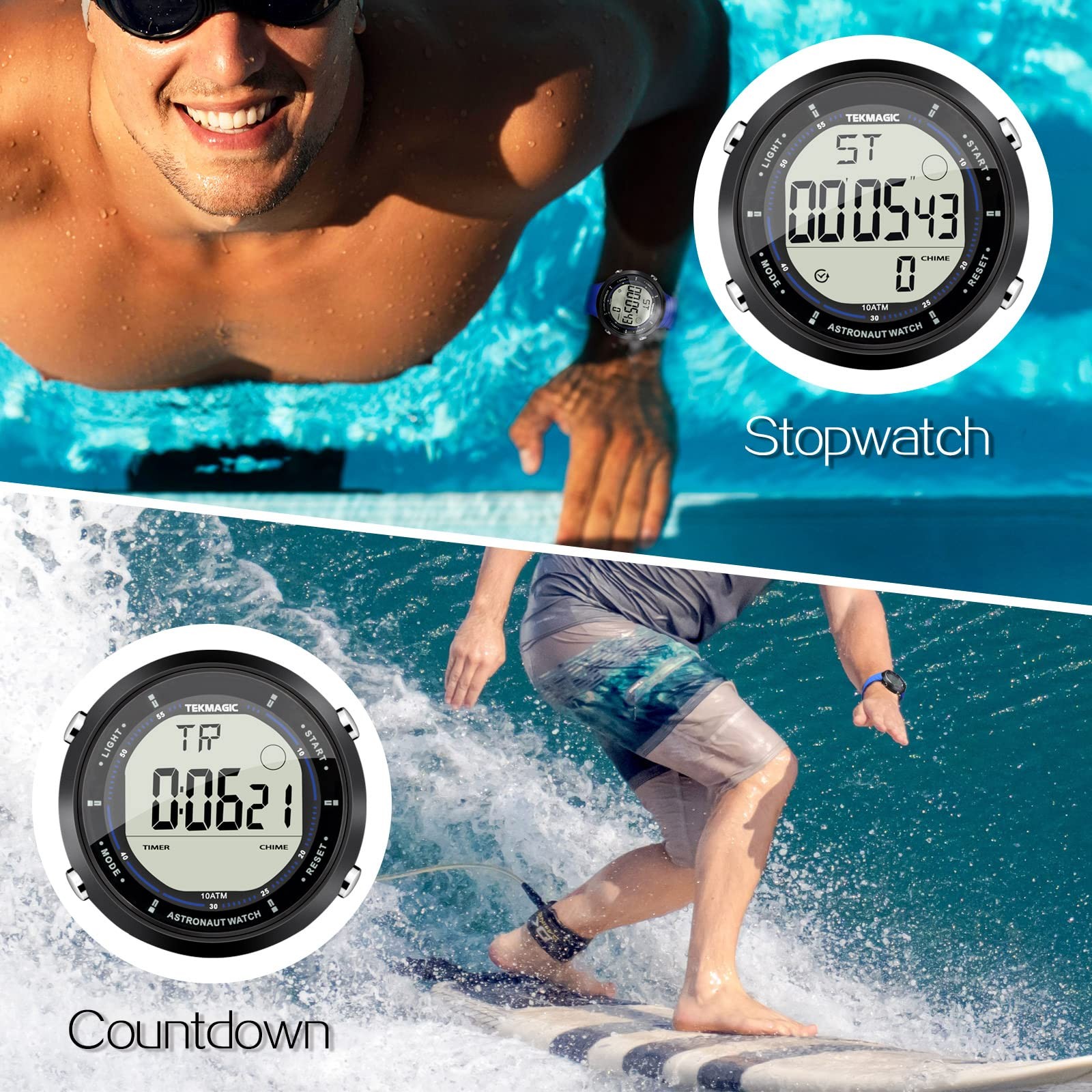 10 ATM Water Resistant Sports Watch for Swimming and Diving, with Functions of S