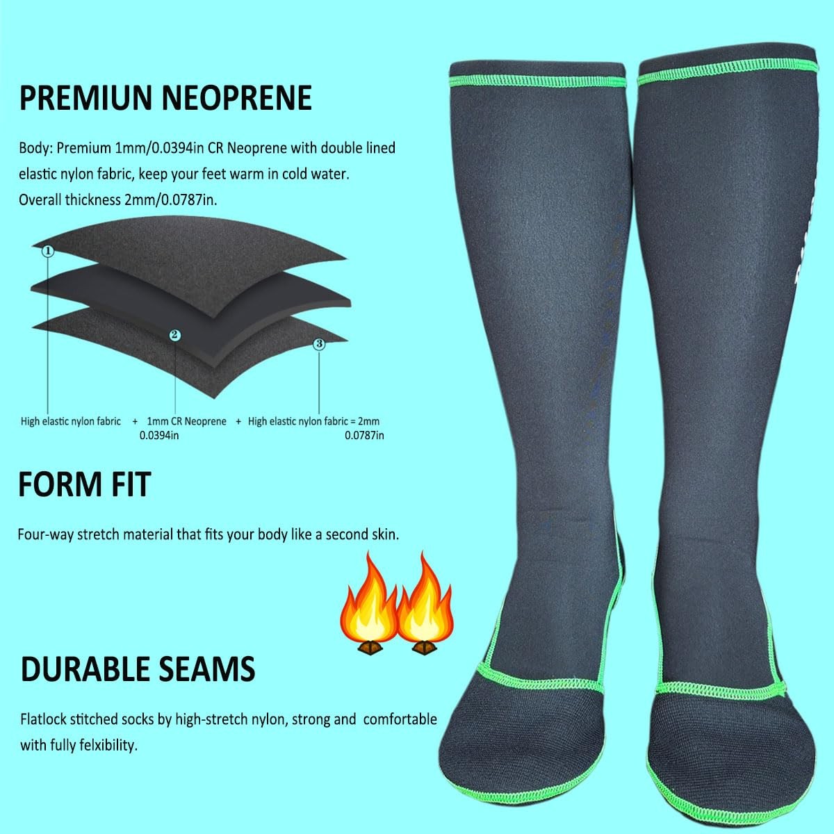 Plushsox Premium Long Neoprene Wet Wading Socks No Bunching At Ankle Wader Sock