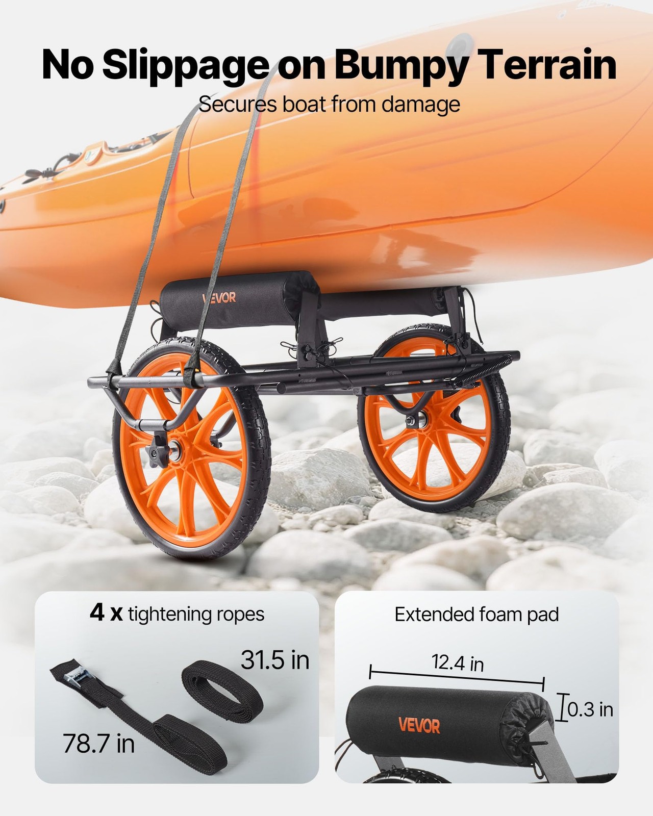 VEVOR 300lbs Kayak Cart, 15″ No-Flat Tires, All-Terrain Canoe Dolly