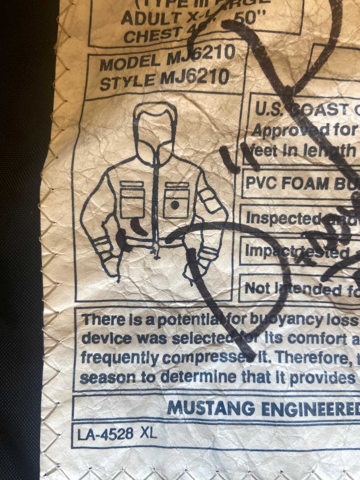Vintage Mustang Survival MJ6210 Flotation Jacket US Coast Guard Auxiliary XL