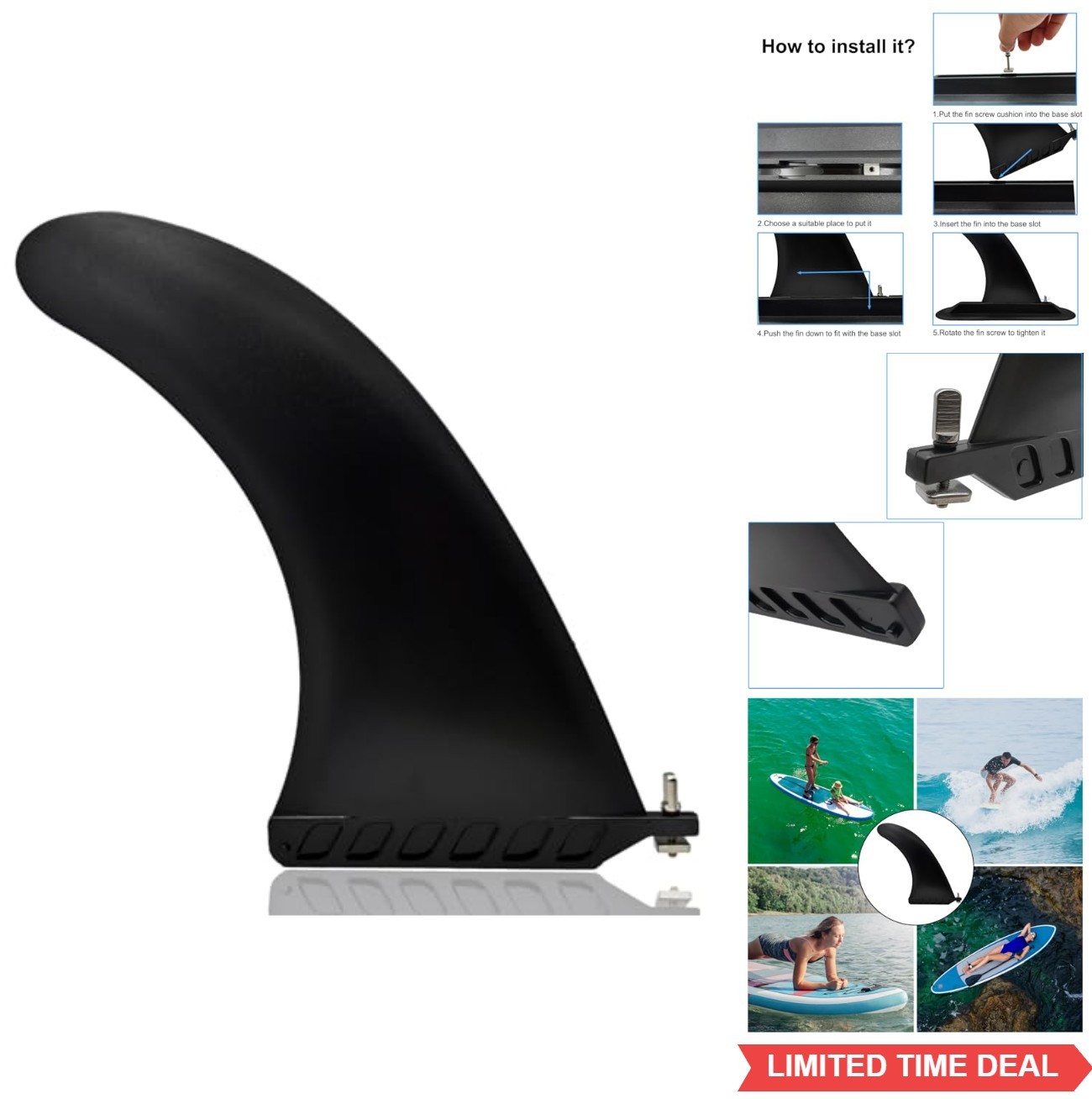 Paddle Board Fin 10 Inch Nylon Glass Reinforced No Tool Installation SUP Surf