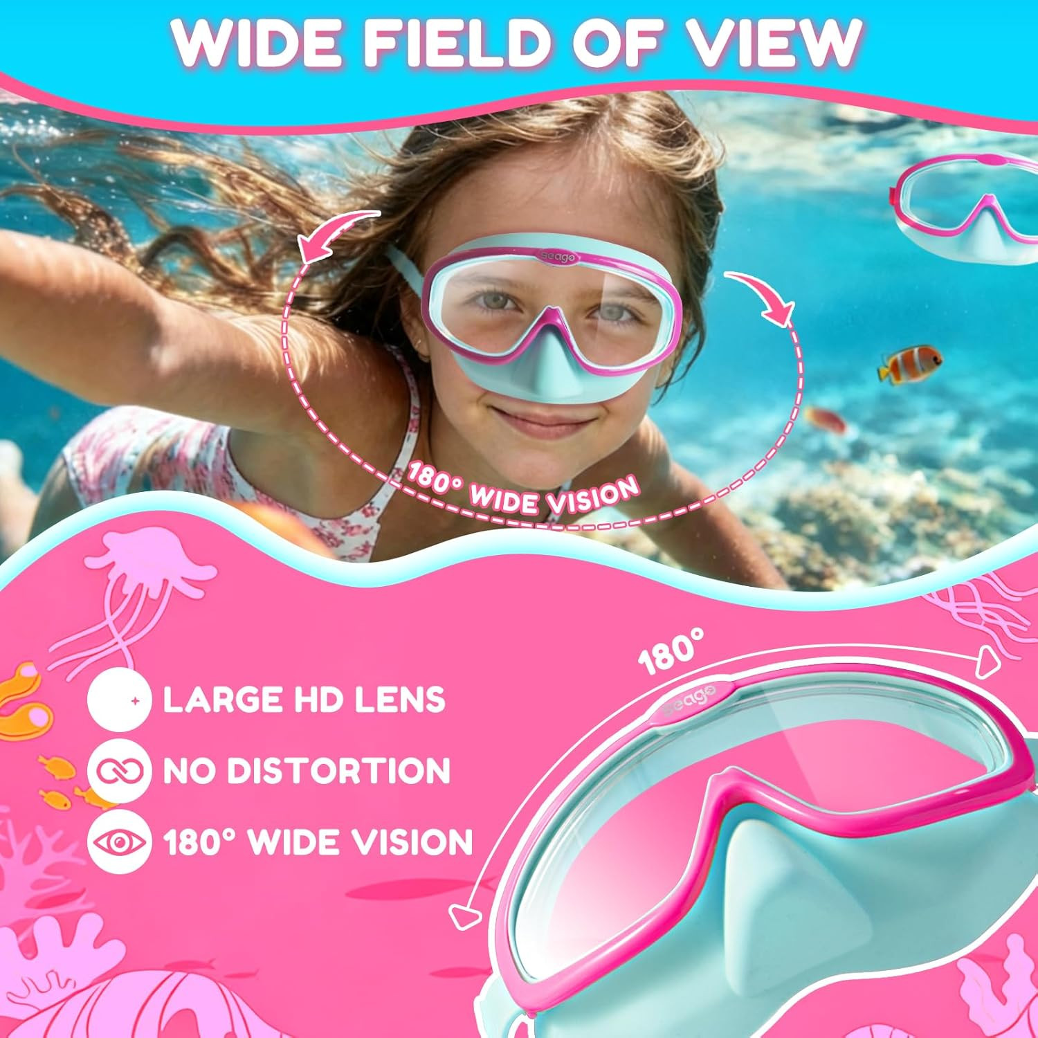 Seago Kids Swim Goggles 2 Pack for 3-12, Anti-Fog Clear View,Toddler Goggles wit