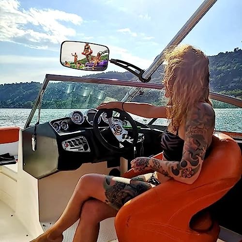Wakeboard Tower Mirror 7×13″ Convex Boat Rear View Mirror, All-Stable Black