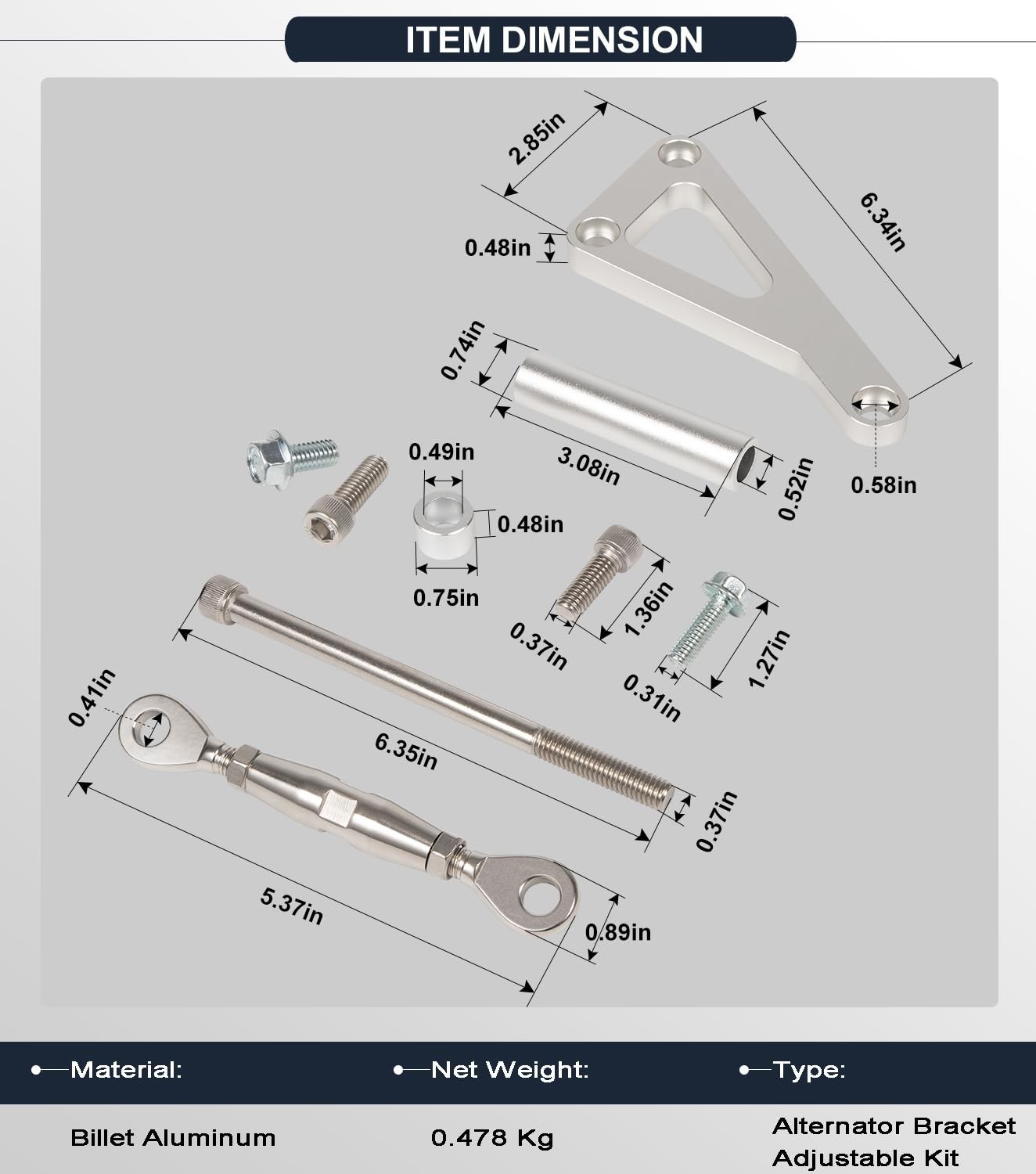 Billet Alternator Bracket Adjustable Kit Fits for Chevy SBC 305 327 Silver