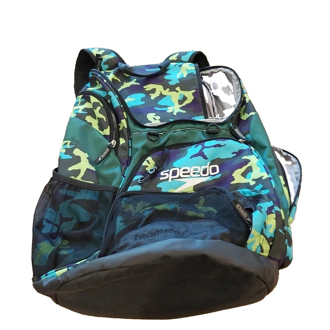 Speedo Teamster 35L Swim Backpack Aqua Lime Camo Swimming Water Pool Sports Bag