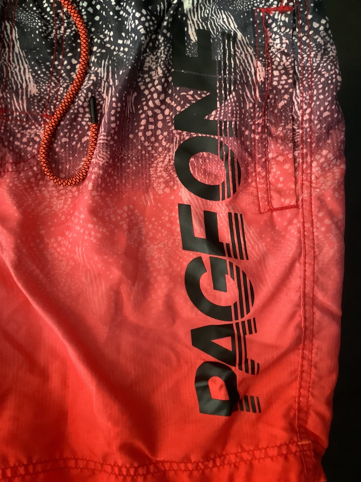 PAGE ONE Mens Size L Swim Trunks Beach Board Shorts Neon Orange Design