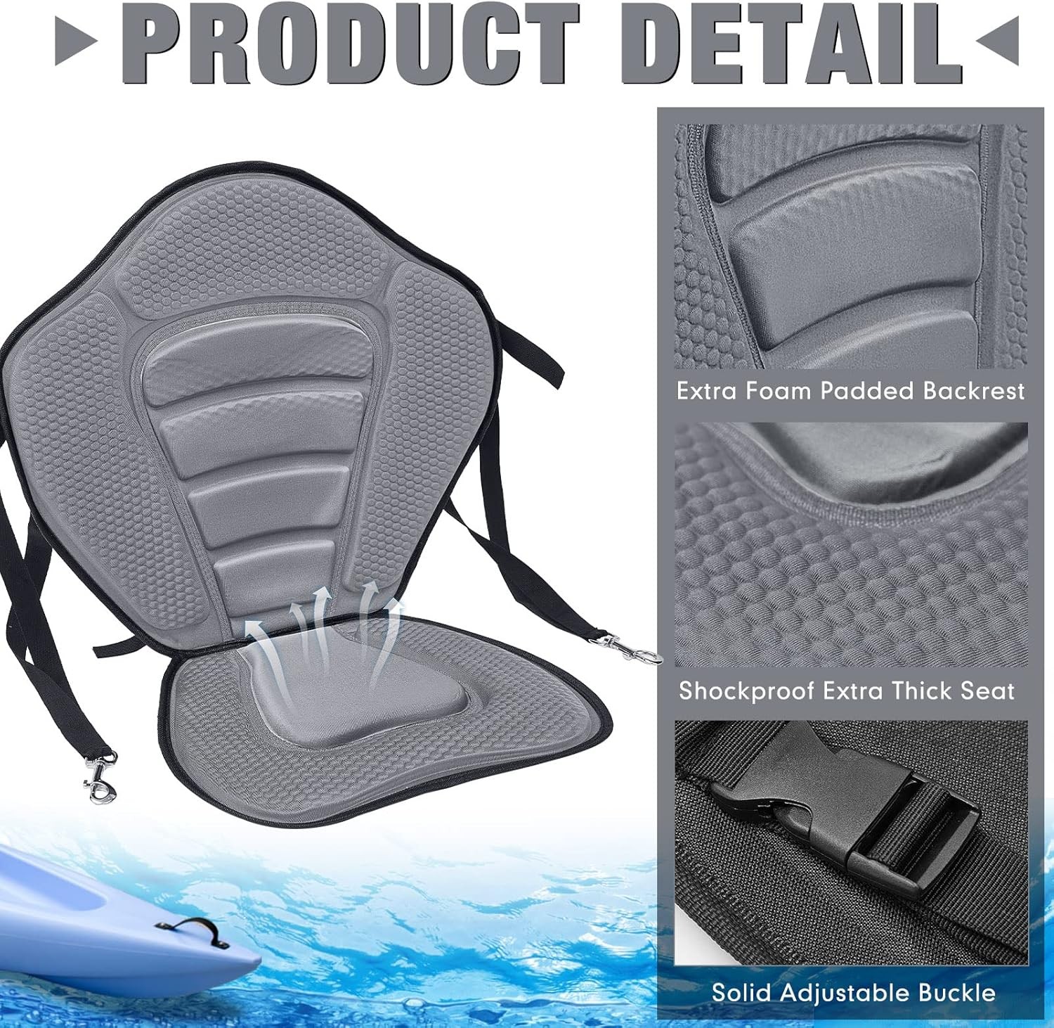 2 Pack Kayak Seats with Back Support Adjustable Sit on Top Padded Boat Seat with