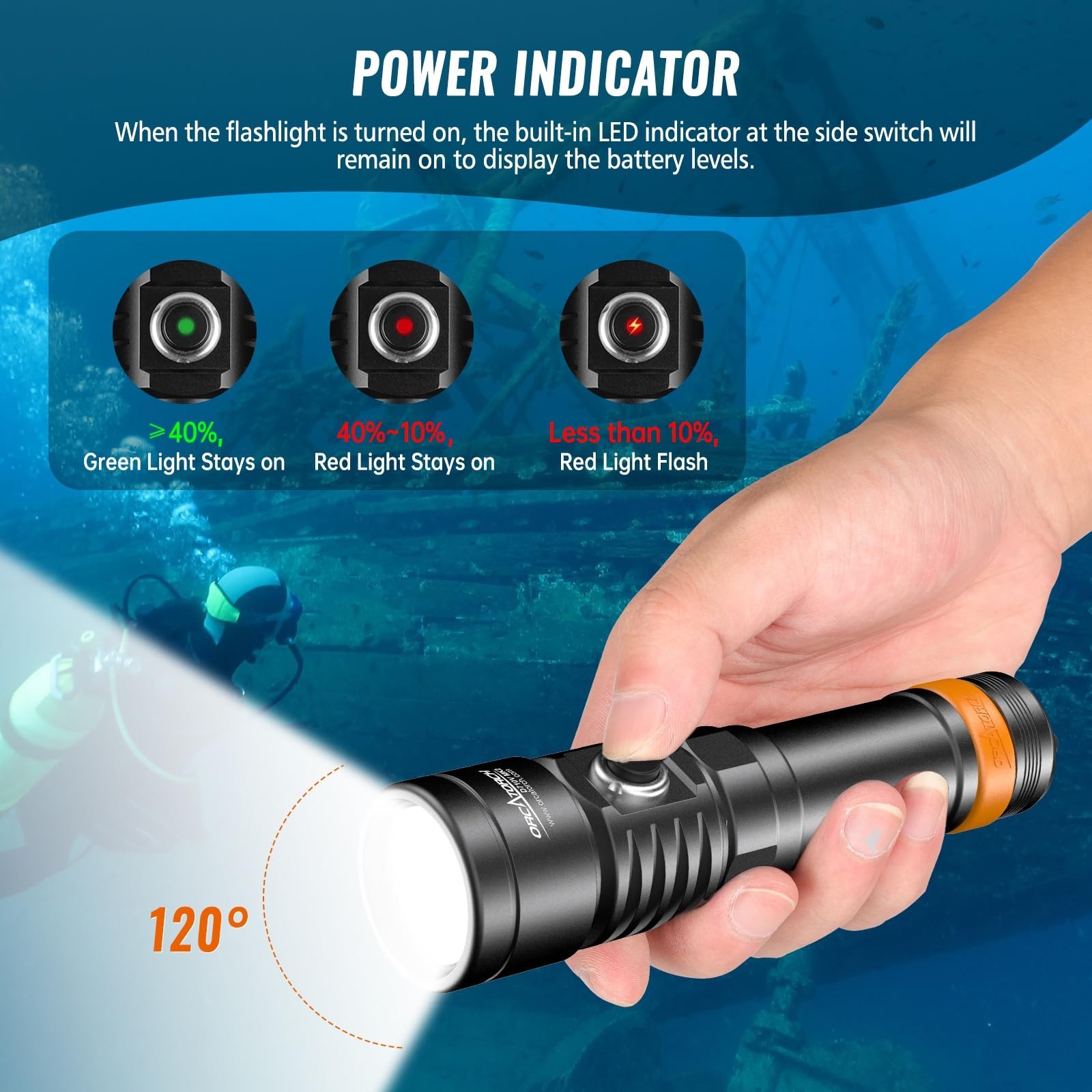 ORCATORCH D710V 2000 Lumens Underwater Video Light, White Red Violet Tri-Colo…
