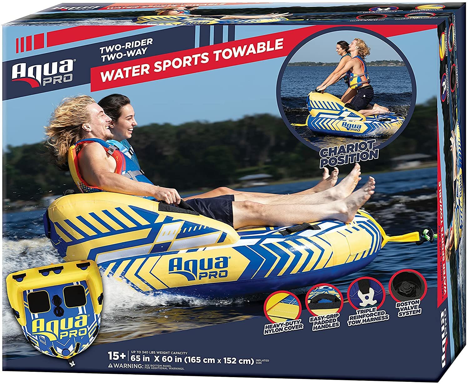 New in Box Aqua Leisure Aqua Pro 65″ Two Rider Towable with Backrest Deck Tube