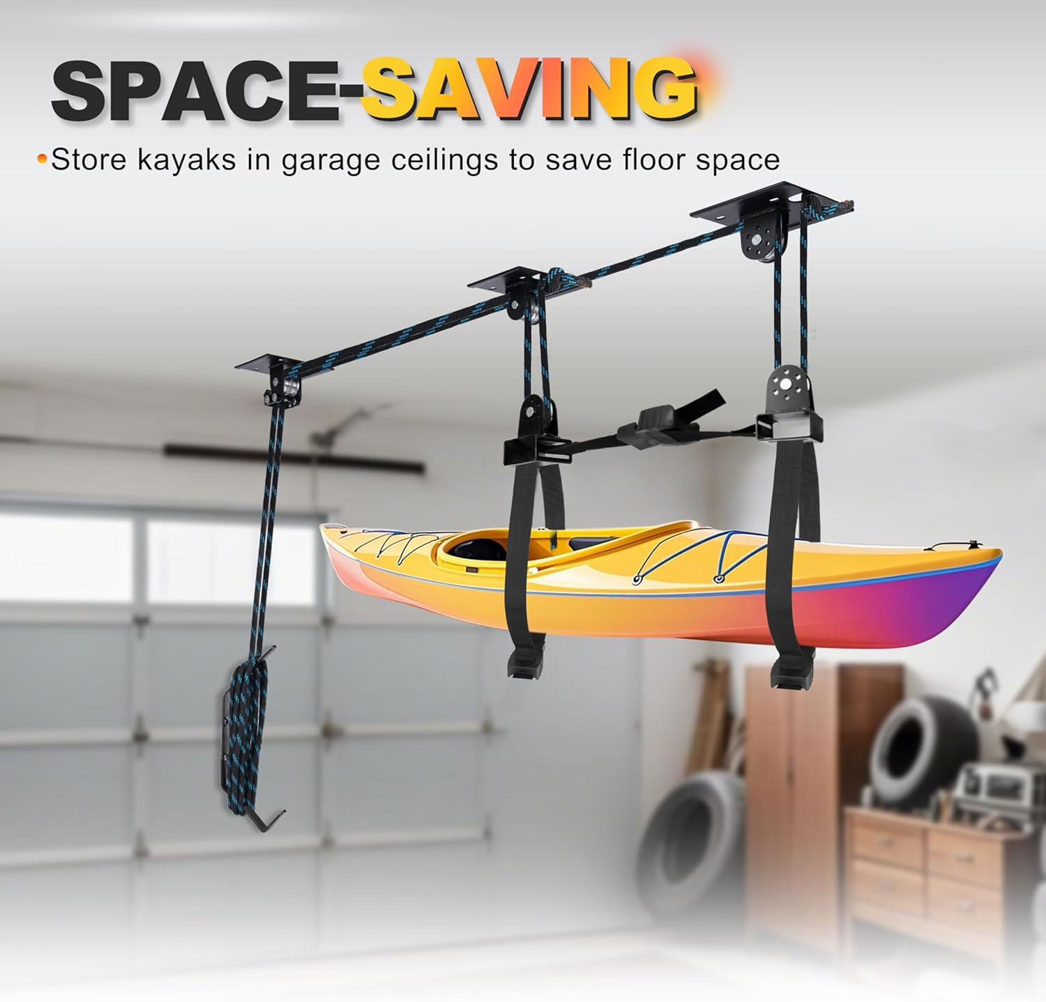 Hikeen Kayak Hoist for Garage Ceiling, Heavy Duty Kayak Pulley System, Hold