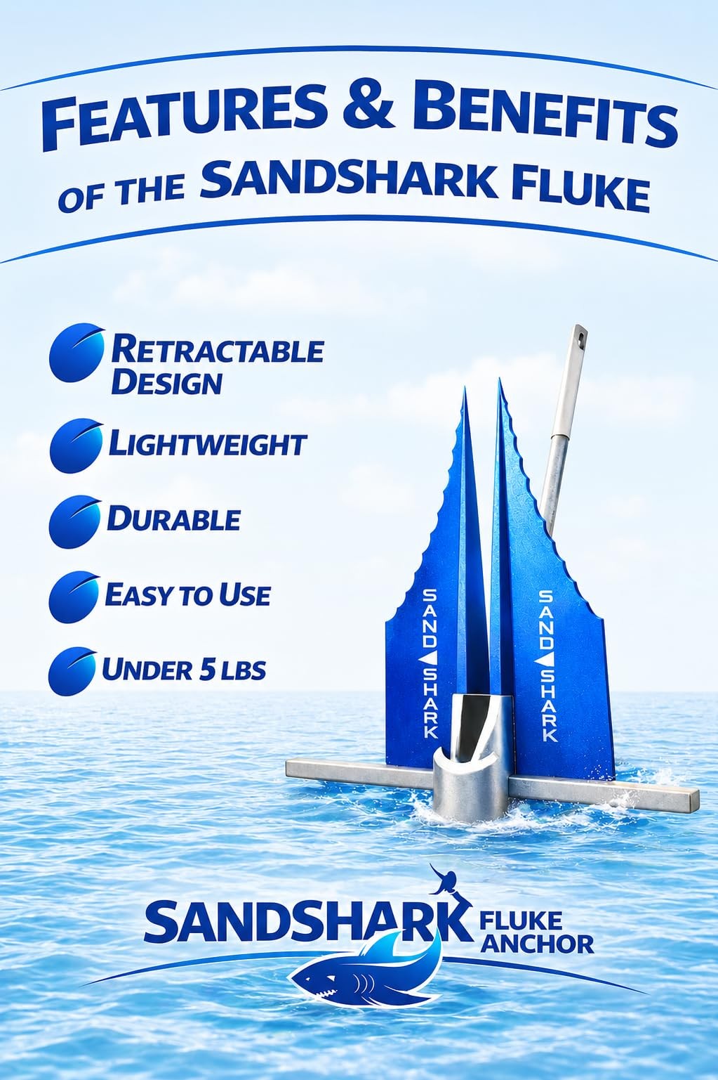 SandShark Premium Fluke Anchor-Retractable Shaft for Easy Storage-Aluminum Po…
