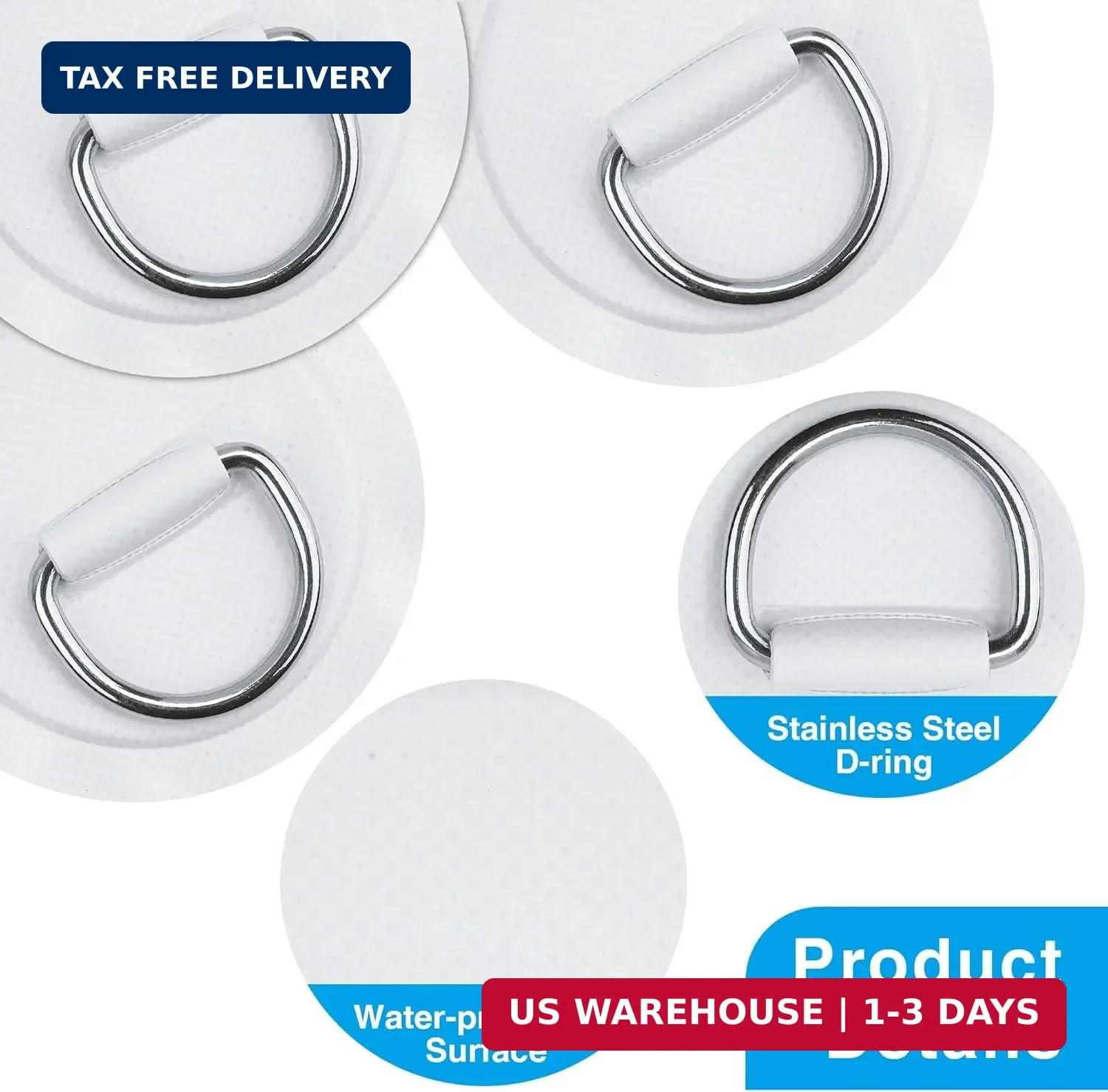 Stainless Steel D-Ring Patch Kit, PVC Paddle Board D-Rings for Kayak, Inflatable