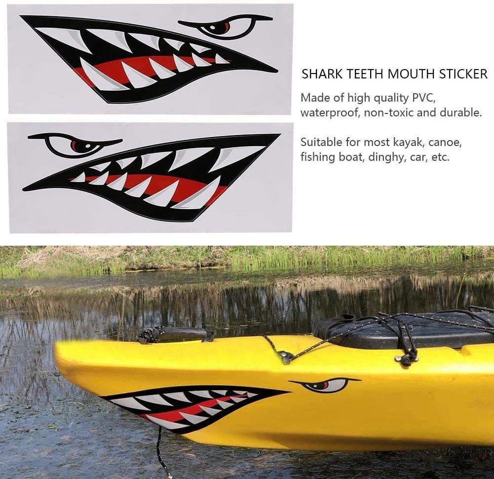 2Pcs Shark Teeth Mouth Kayak Stickers，Kayak Decals Waterproof DIY Funny Graph…