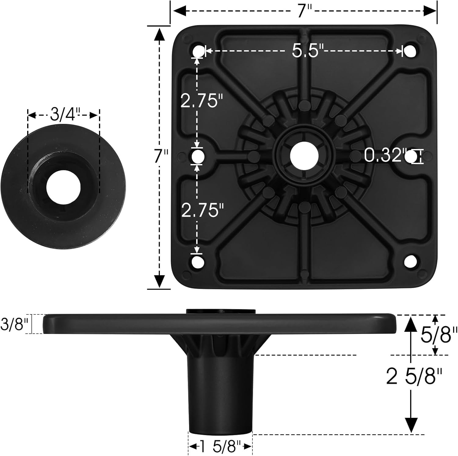 CLLOMAGY Boat Seat Base Mount Pedestal 2pack 7×7 Aluminum, Black