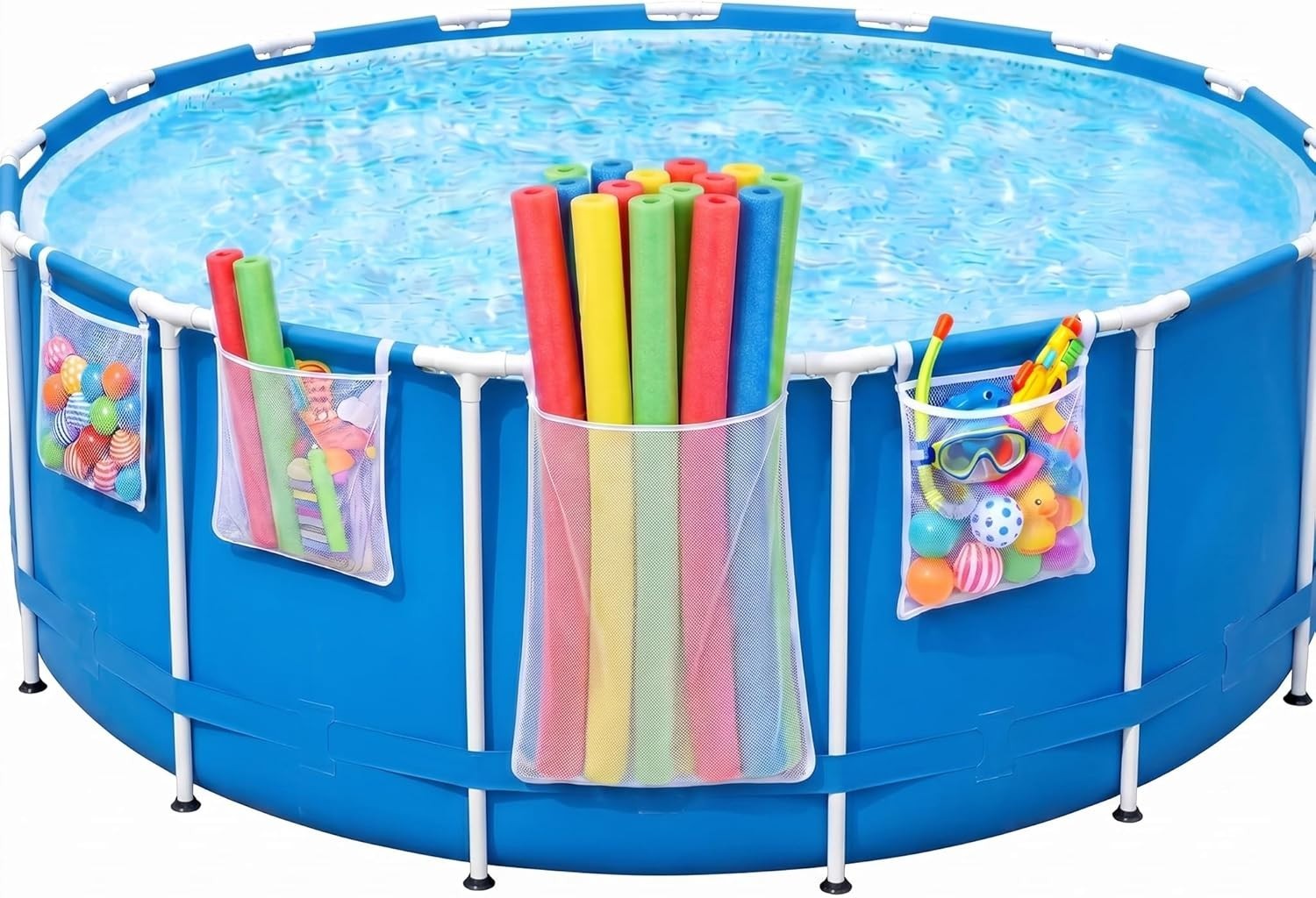 Poolside Perfection! 4-Pack Poolside Mesh Storage Bags with Adjustable Straps…