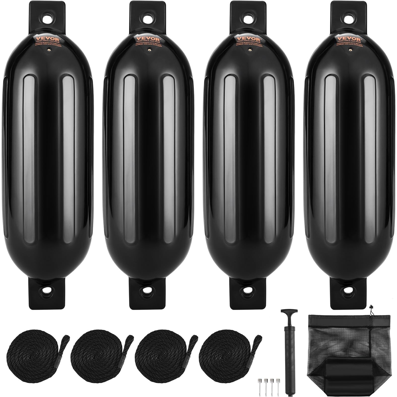 Inflatable Boat Fenders 5.5″ x 20″ – Ribbed Dock Bumpers with Air Pump, Marine S