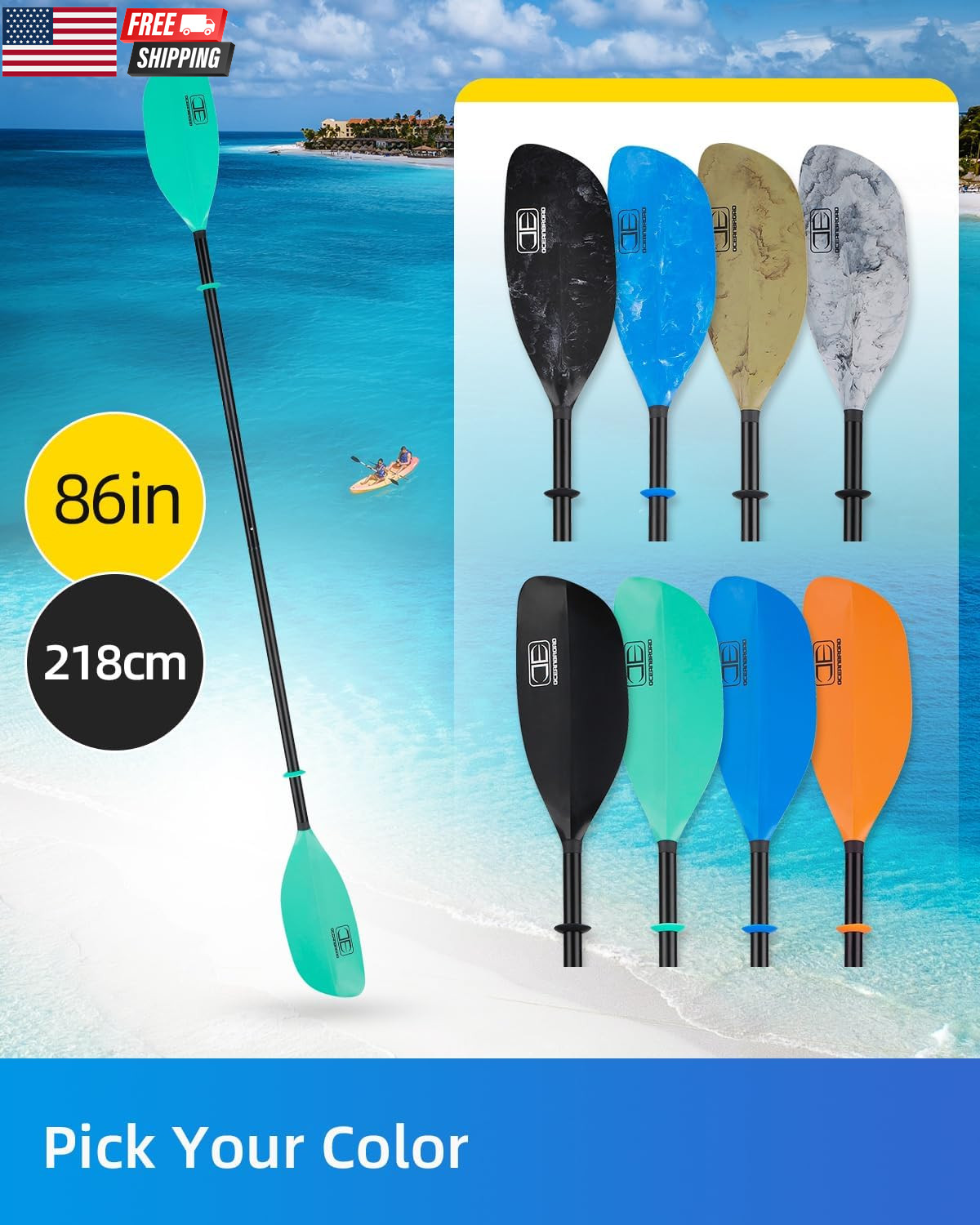 Kayak Paddle 86In/218Cm, 90.5In/230Cm Alloy Shaft 2-Piece Floatable Kayak Oar fo