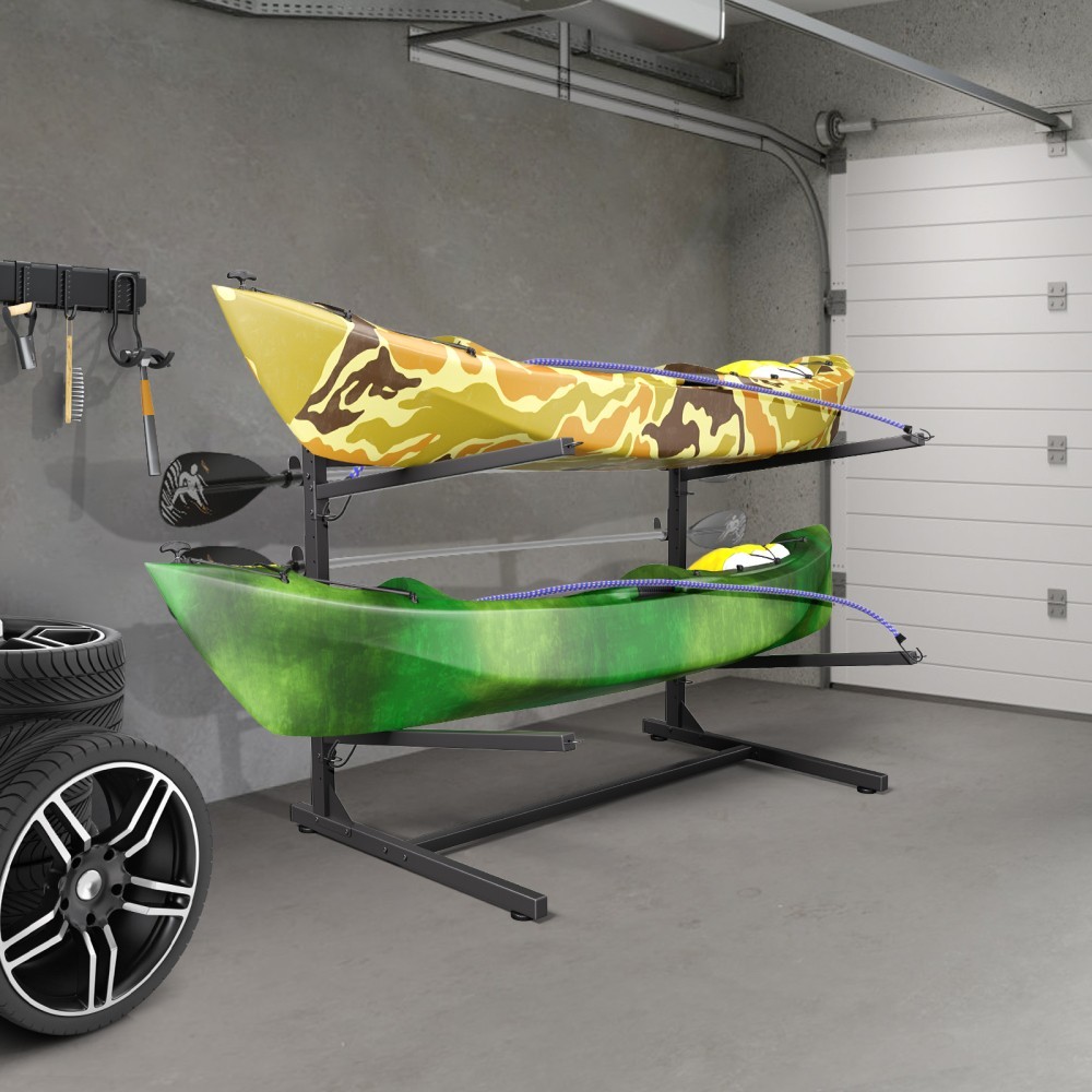 Kayak Storage Rack, Indoor & Outdoor Freestanding Adjustable for 2Kayak Canoe