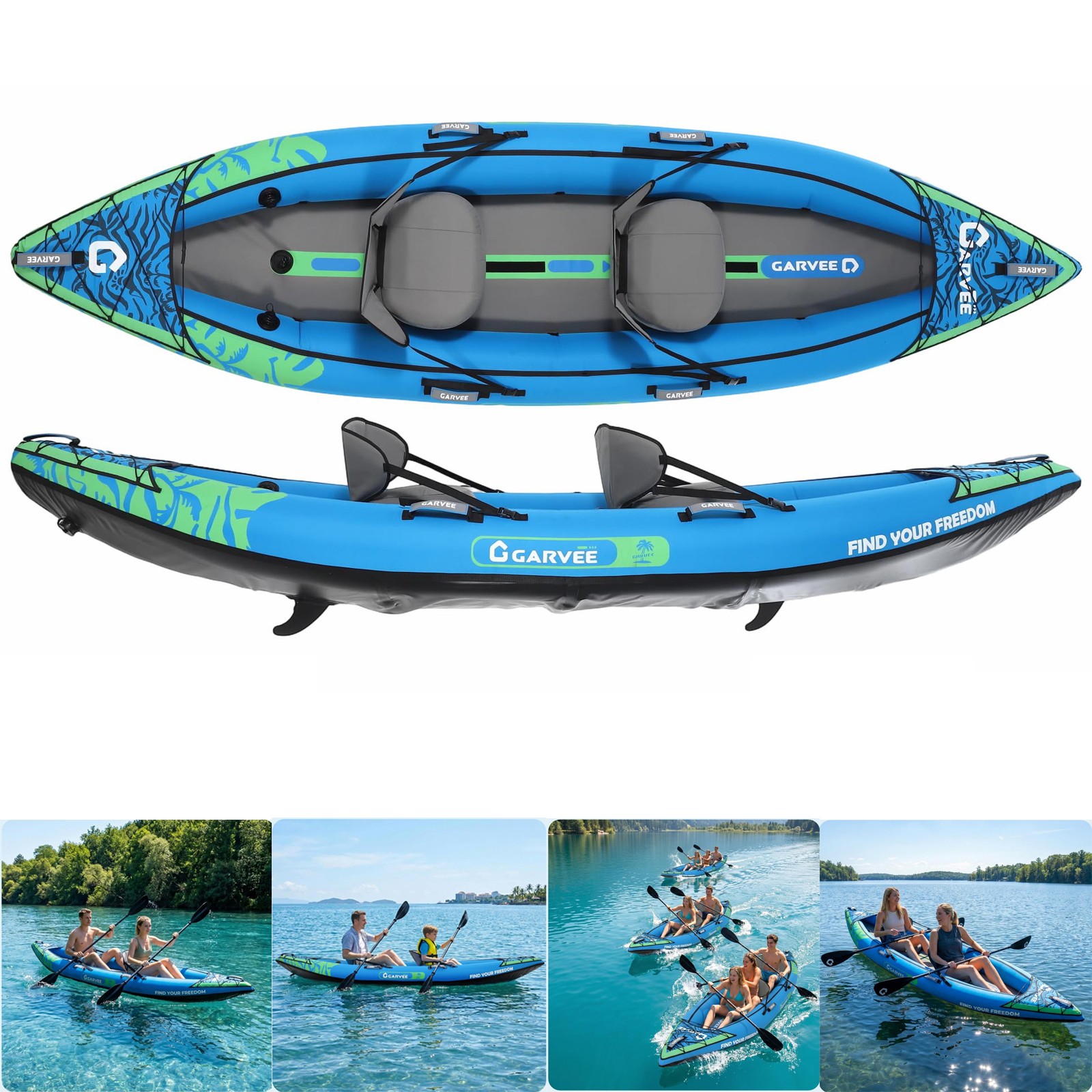 Inflatable Fishing Kayak 12FT 450lbs Capacity w/2 Seats Paddles Storage Bag