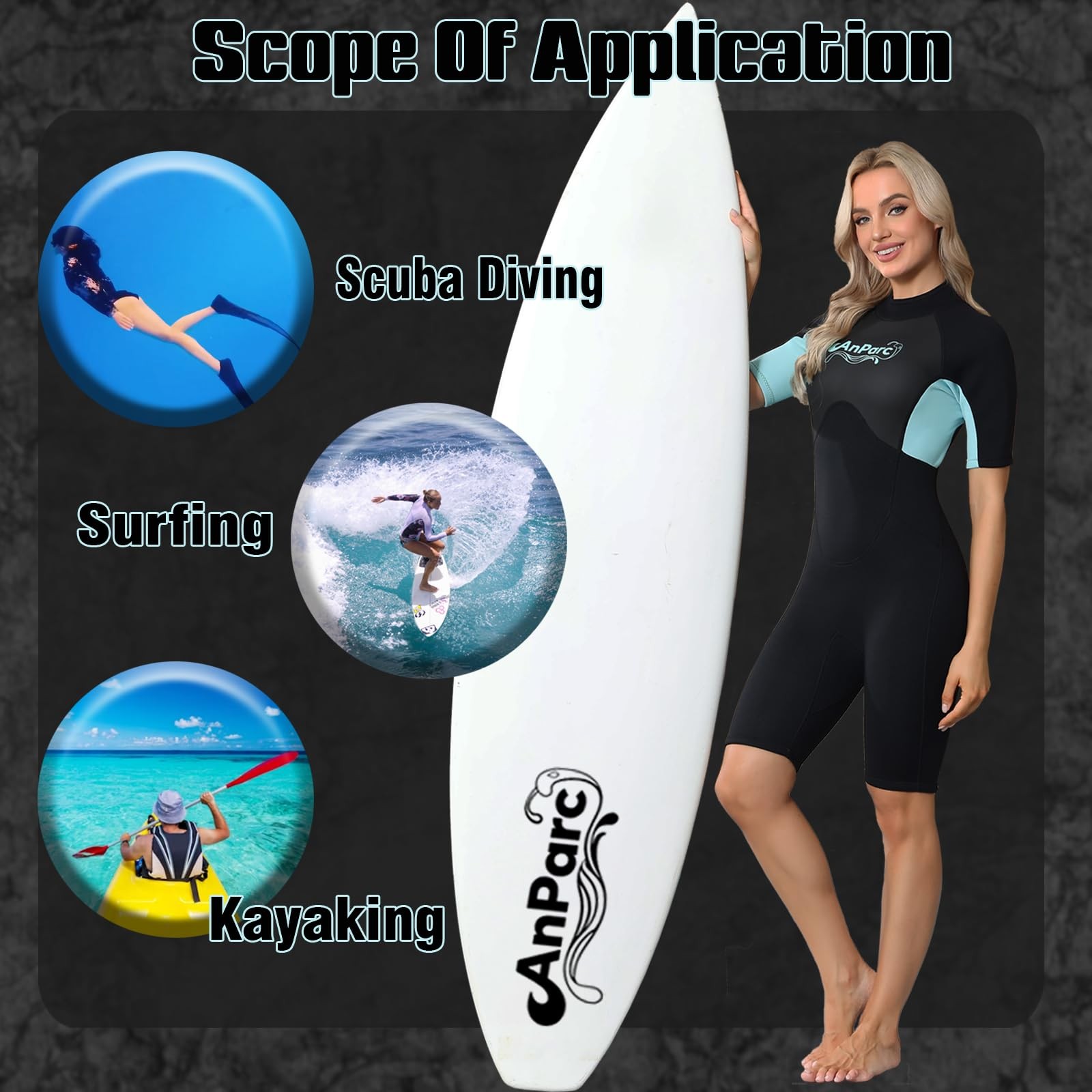 Anparc Womens 3Mm Shorty Wetsuit Back Zip Upf 50 Water Repellent For Diving