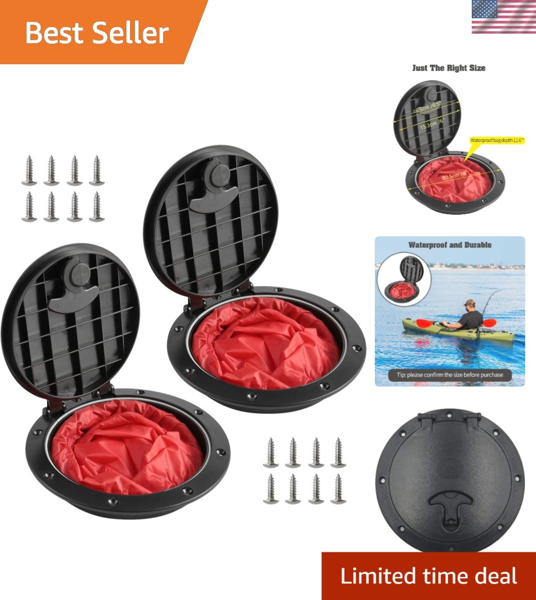 Compact Black 2-Pack Deck Plates for Fishing Kayaks with Storage Bag Included