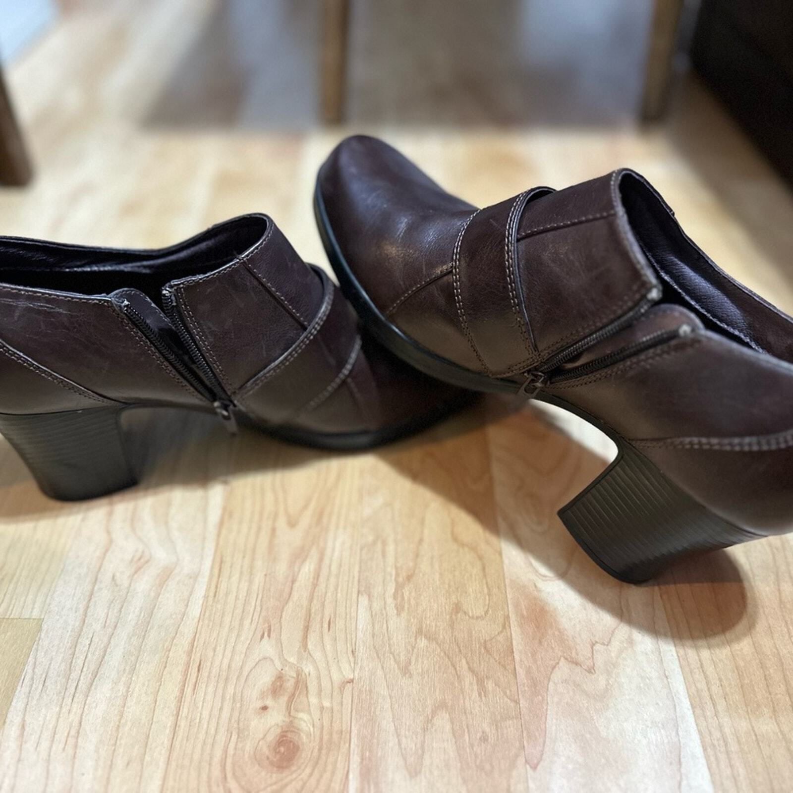 Clarks Cognac women Ankle Bootie size 10 2 1/2 “ heel